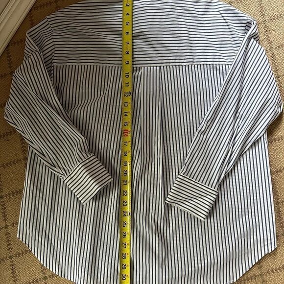 Zara blue and white striped contrast tweed long sleeved button down shirt NWOT M - Picture 12 of 13